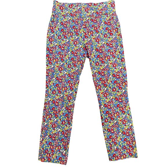 7th Avenue Design Studio Medium Chic Floral Tapered Pants Red Yellow Blue Stretc - Picture 3 of 12